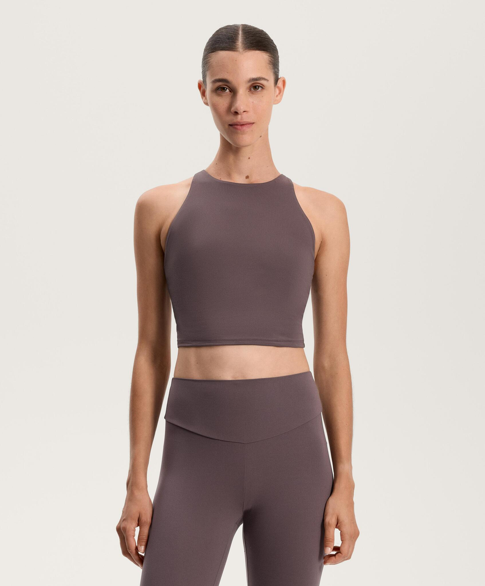 Oysho Майка Comfortlux с чашками и полосками на спине, серо-фиолетовый