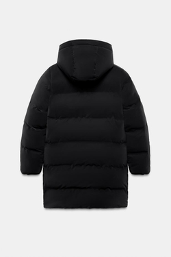 ZARA ВЕТРОЗАЩИТНЫЙ АНОРАК СРЕДНЕЙ ДЛИНЫ ИЗ ПРОРЕЗИНЕННОЙ ТКАНИ, ЧЕРНЫЙ