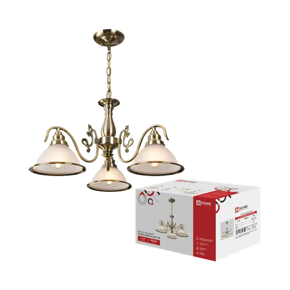 Люстра под лампу CLASSIC GRAND-CN-3E27-BR 3хЕ27 белый плафон, медный корпус IN HOME