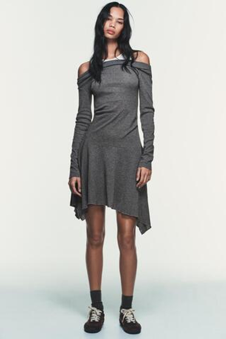 ZARA КОРОТКОЕ ПЛАТЬЕ АСИММЕТРИЧНОГО КРОЯ, СЕРЫЙ МЕЛАНЖ