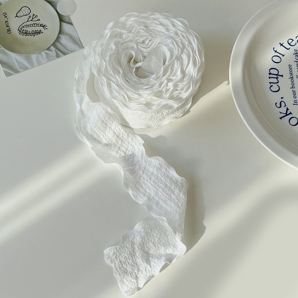 Лента тканевая (4 см*9,14 м) Нежная волна, Белый, 1 шт.