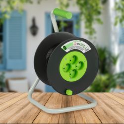 Удлинитель силовой ЭРА GREEN LINE KAT-2x0.75-20m Greenline на катушке пластик 4 розетки без заземления 20м ПВС 2x0.75мм2 | Силовые удлинители