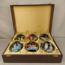 Сувенирный набор из 6-ти коллекционных ёлочных шаров " Сказки" с ручной росписью Палех