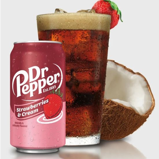 Газированный напиток Dr Pepper Strawberries & Cream со вкусом клубники и крема, 355 мл (Америка)