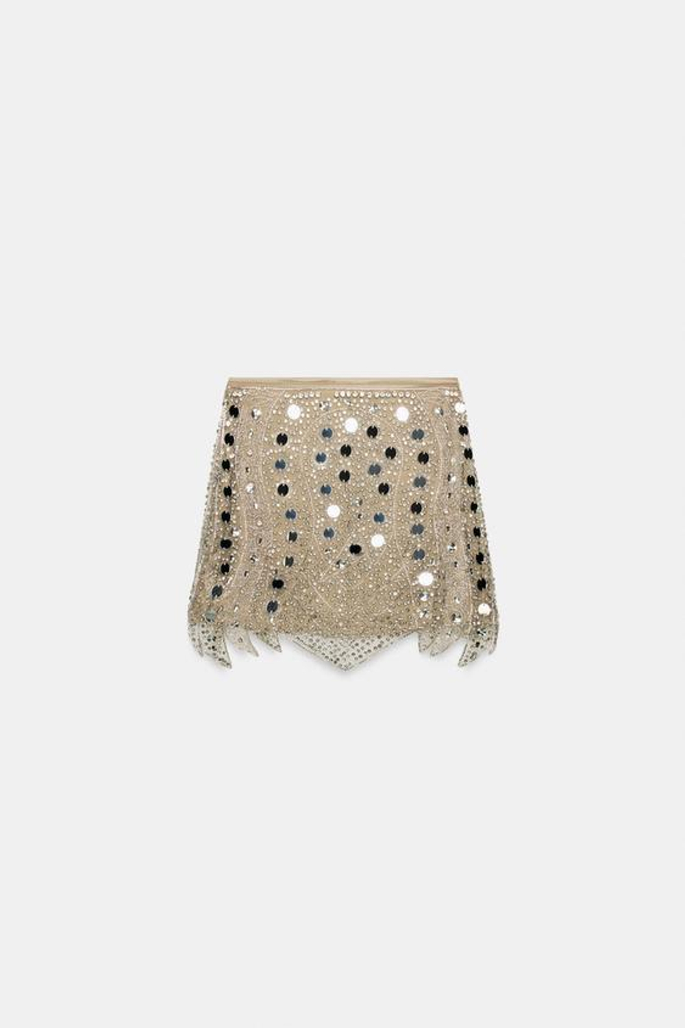 ZARA ТРИКОТАЖНАЯ МИНИ-ЮБКА С БУСИНАМИ, СЕРЕБРИСТЫЙ