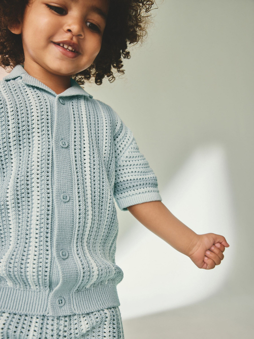 Кардиган вязаный с коротким рукавом и шорты вязаные в комплекте для мальчика Next AA9-516, Голубой