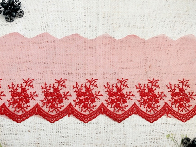 Вышивка на сетке, ш. 15 см, красный