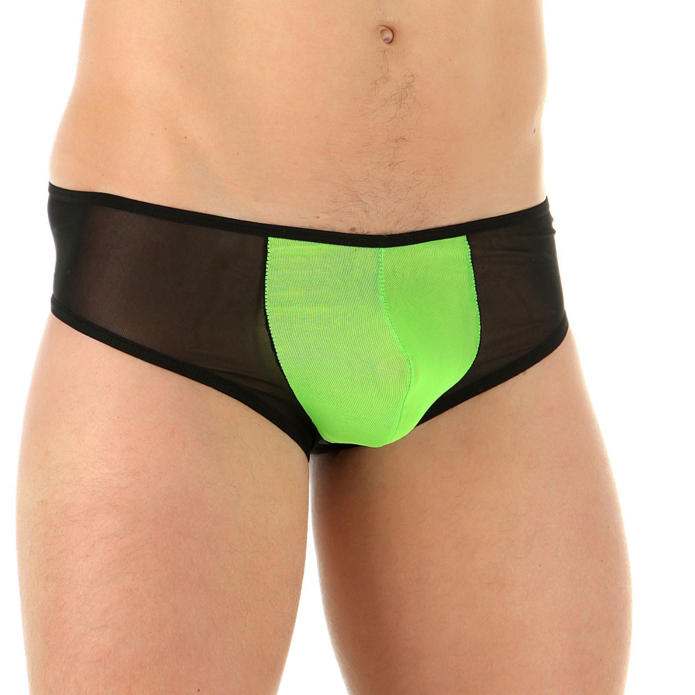 Черно-зеленые трусы-бразилиана из полупрозрачной сетки (Размер: L) (Цвет: черный)