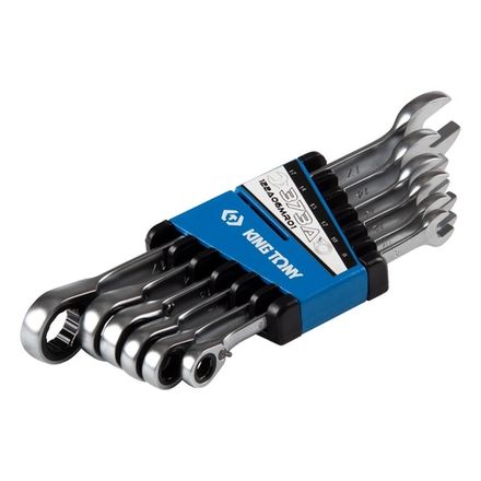 Цена на KING TONY (122A06MR01) Набор комбинированных трещоточных ключей, 8-17 мм, 6 предметов