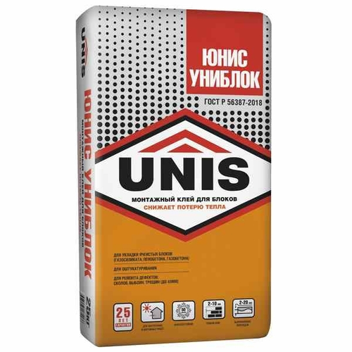 Клей для пеноблока Униблок 25кг Unis