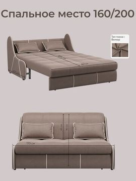 Диван Рио 1,6  - Velutto 22 коричневый/кант кожзам Есо 276 бежевый