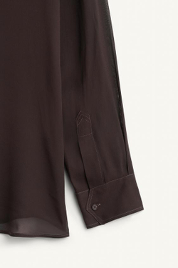 ZARA РУБАШКА СВОБОДНОГО КРОЯ ИЗ ПОЛУПРОЗРАЧНОЙ ВИСКОЗЫ, ТЁМНО-КОРИЧНЕВЫЙ