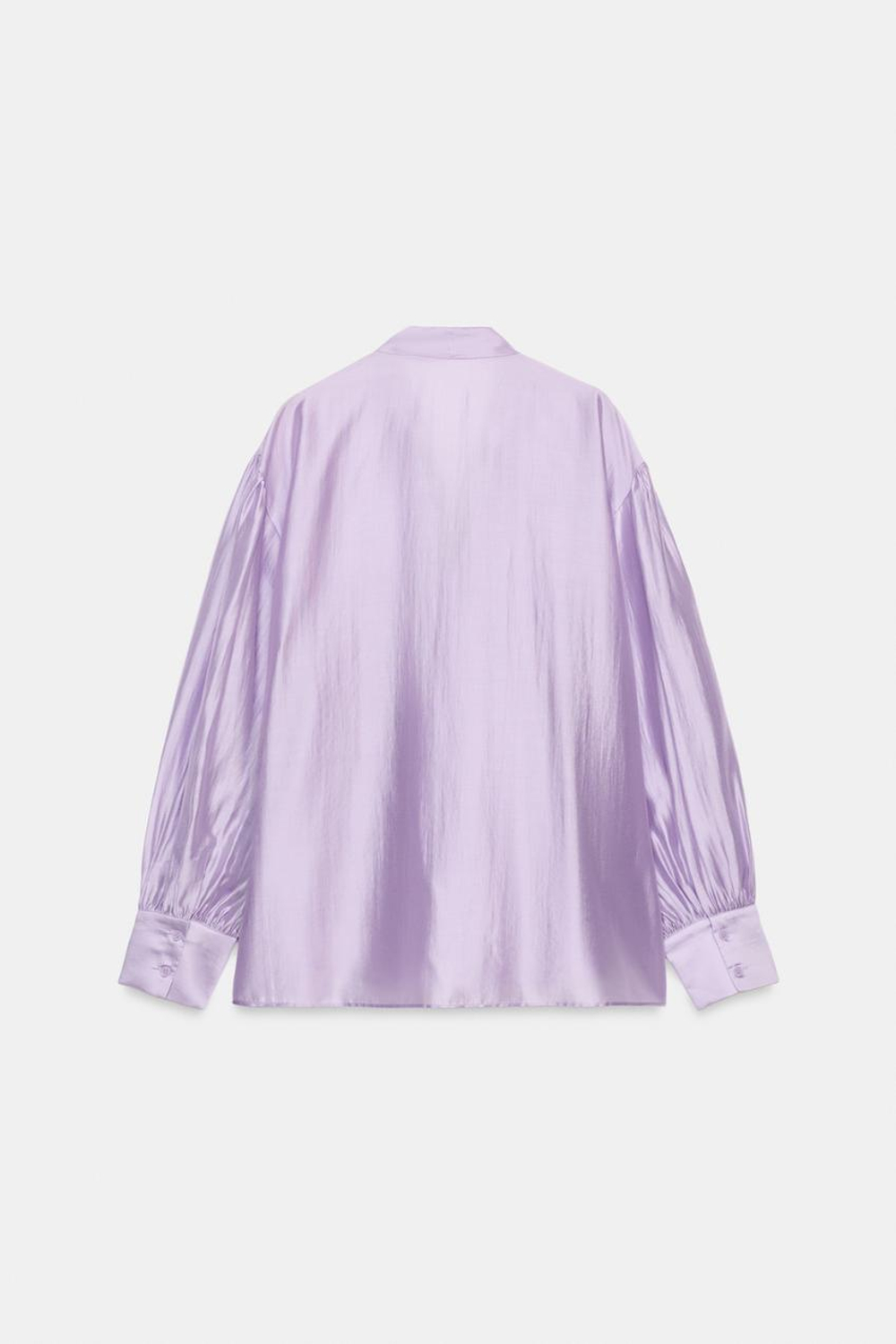 ZARA АТЛАСНАЯ РУБАШКА С ПЛАТКОМ — ZW COLLECTION, ЛИЛОВЫЙ