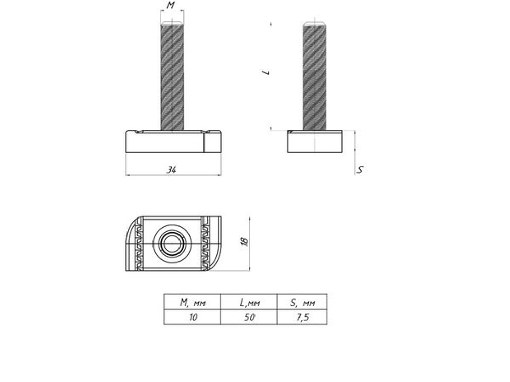 STRUT-Т-болт М10x50 EKF (200.00 шт.)
