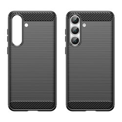 Чехол черного цвета с дизайном под карбон на Samsung Galaxy S25 FE, серия Carbon от Caseport