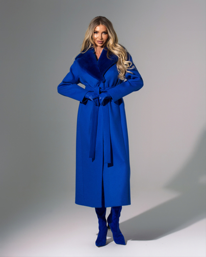 Женское шерстяное пальто с мехом бобра