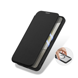 Прозрачный чехол книжка черного цвета с поддержкой MagSafe от Dux Ducis для Samsung Galaxy S24+, серия Skin X Pro Series Case