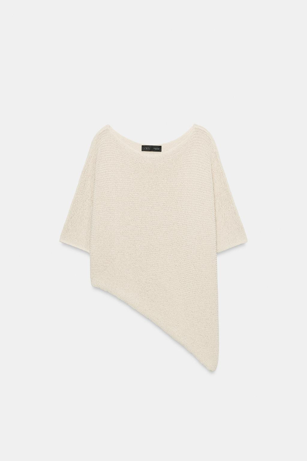 ZARA ТРИКОТАЖНЫЙ ТОП АСИММЕТРИЧНОГО КРОЯ, ПЕСОЧНЫЙ