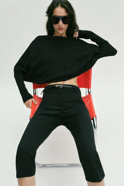 ZARA БРЮКИ КАПРИ С РЕМНЕМ, ЧЕРНЫЙ