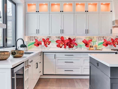 Кухонный фартук Красные орхидеи 2000х600 мм