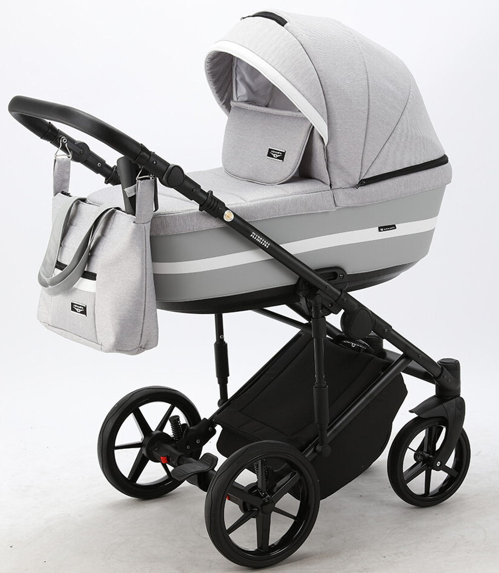 Детская коляска Adamex Rimini 3 в 1 RI76-TIP СВ.СЕР+СВ.СЕР.КОЖА+БЕЛ.ОТДЕЛКА