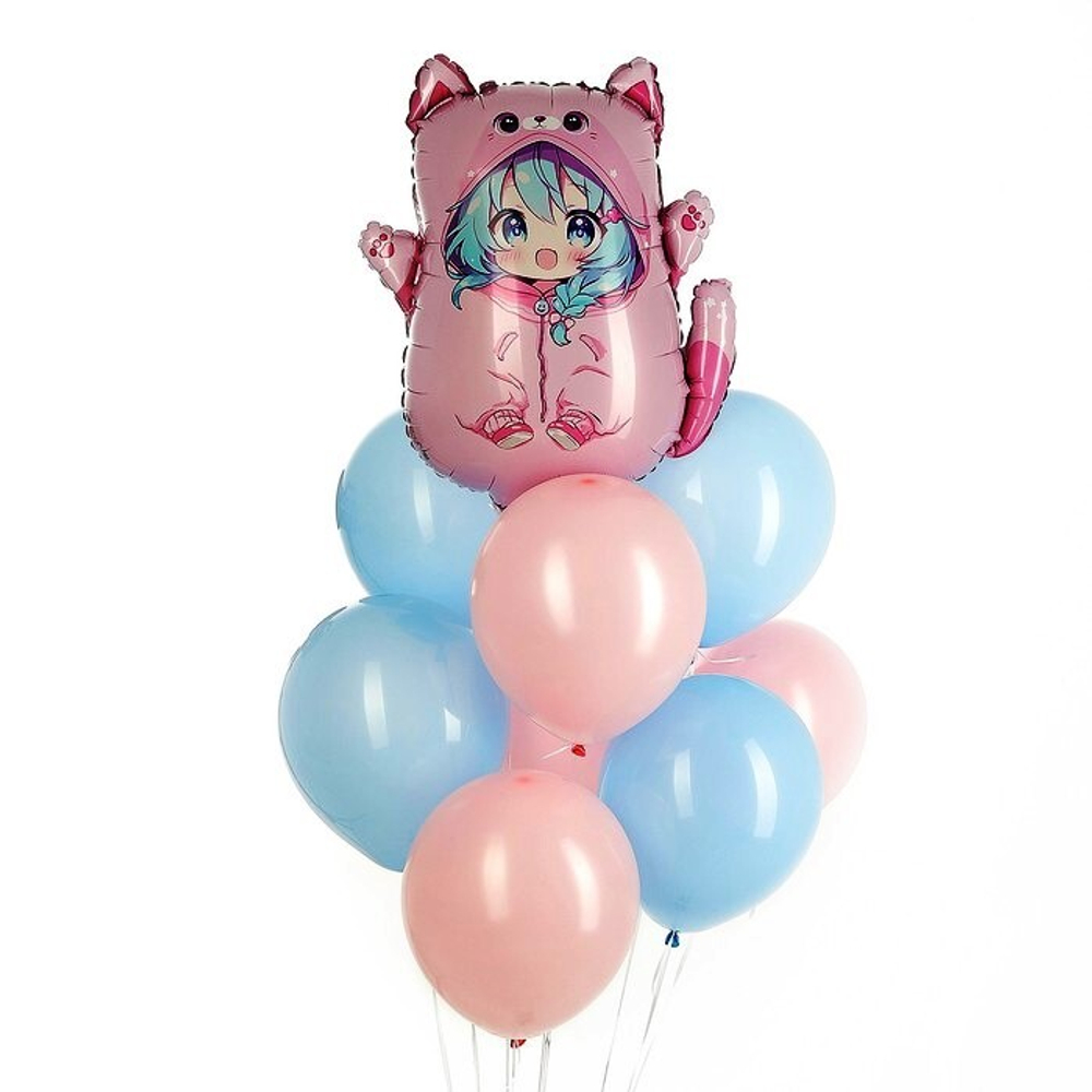 Воздушные шары, букет «Аниме-кошечка», набор 9 шт. гелий