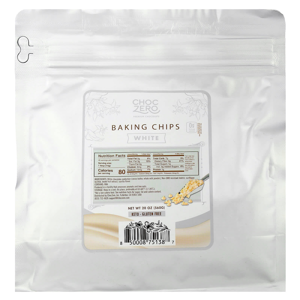 ChocZero, Чипсы для выпечки, белые, 560 г (20 унций)