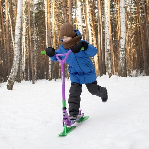 Самокат-снегокат зимний трюковой 2 в 1, цвет фиолетовый
