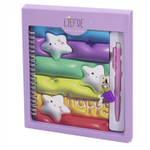 Блокнот в футляре, 18 см * 22 см, гребень, Alingar, мат.ламин, эффект 3D, ручка, замочек, диз. блок, линия, 45 л., "Звездочки", сиреневый