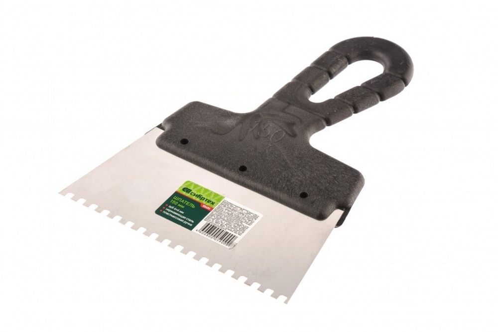 85455 Шпатель из нержавеющей стали, 150 мм, зуб 4х4 мм, пластмассовая ручка// Сибртех