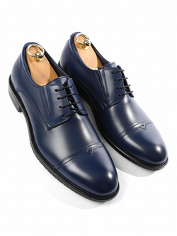 Мужские синие туфли на высокой подошве из натуральной кожи V589син