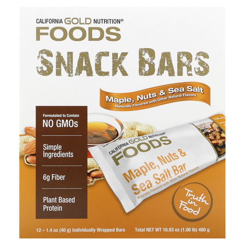 California Gold Nutrition, Foods, батончики с кленовым сиропом и морской солью, 12 шт. по 40 г (1,4 унции)