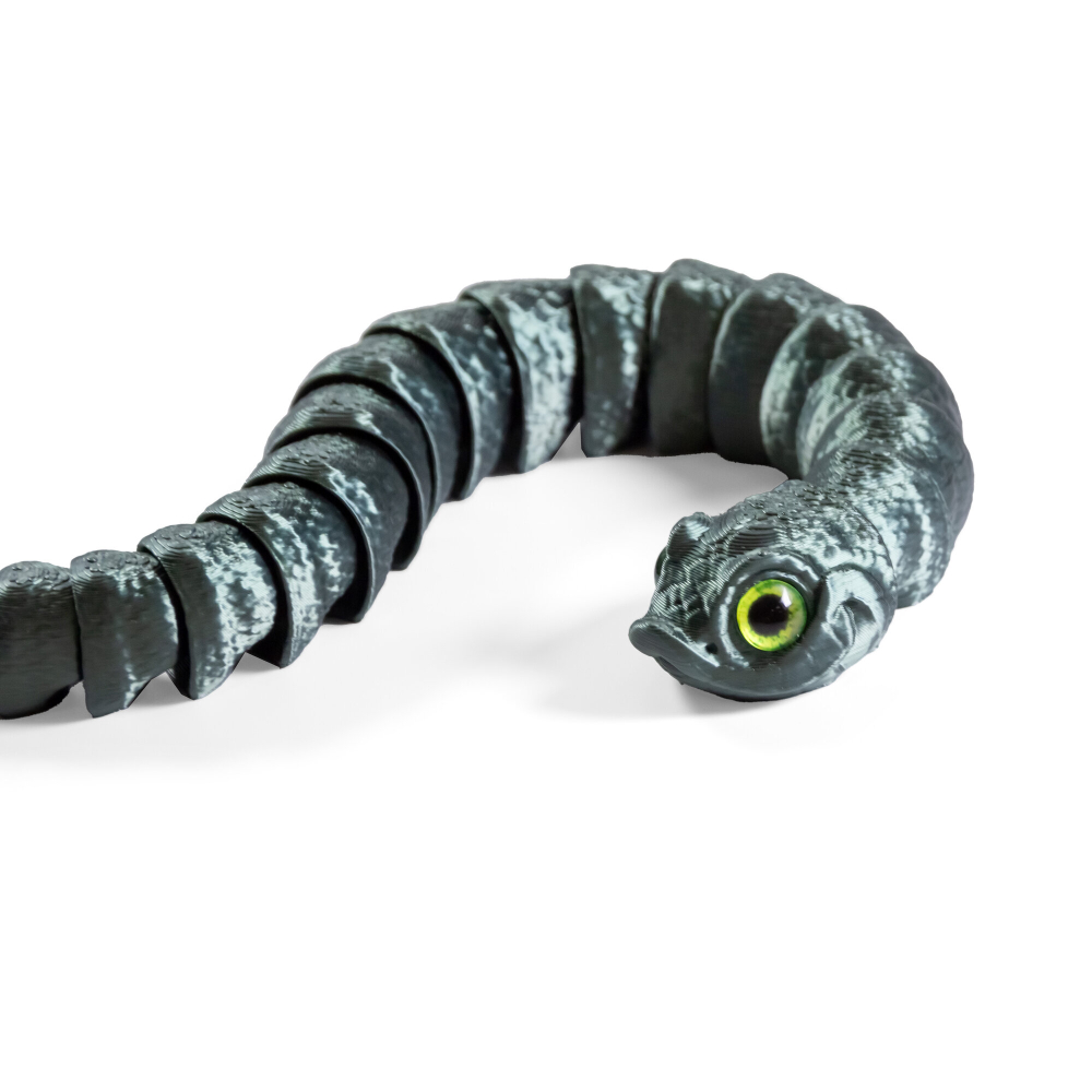 Гибкая игрушка-антистресс, змея с глазами, 3D печать, 27 см., болотный цвет