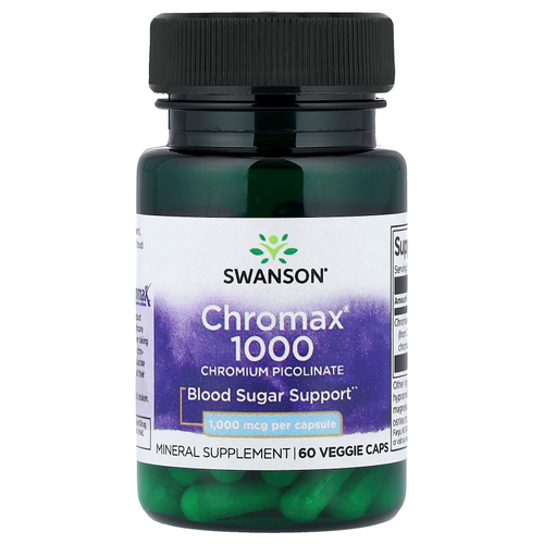 Swanson, Chromax® 1000, пиколинат хрома, 1000 мкг, 60 растительных капсул