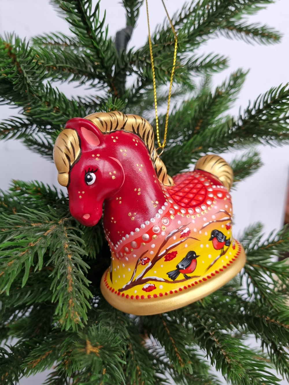 Лошадка- колокол ёлочная игрушка из фарфора