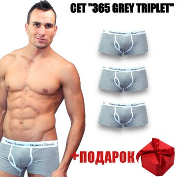 Набор мужских трусов боксеров 3в1+ПОДАРОК серые Romeo Rossi 365-033