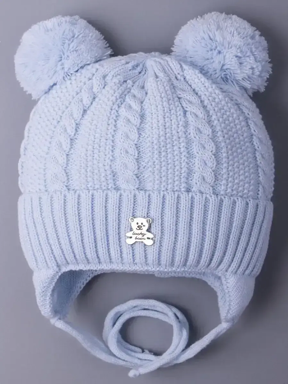 Шапка детская вязаная демисезонная на завязках