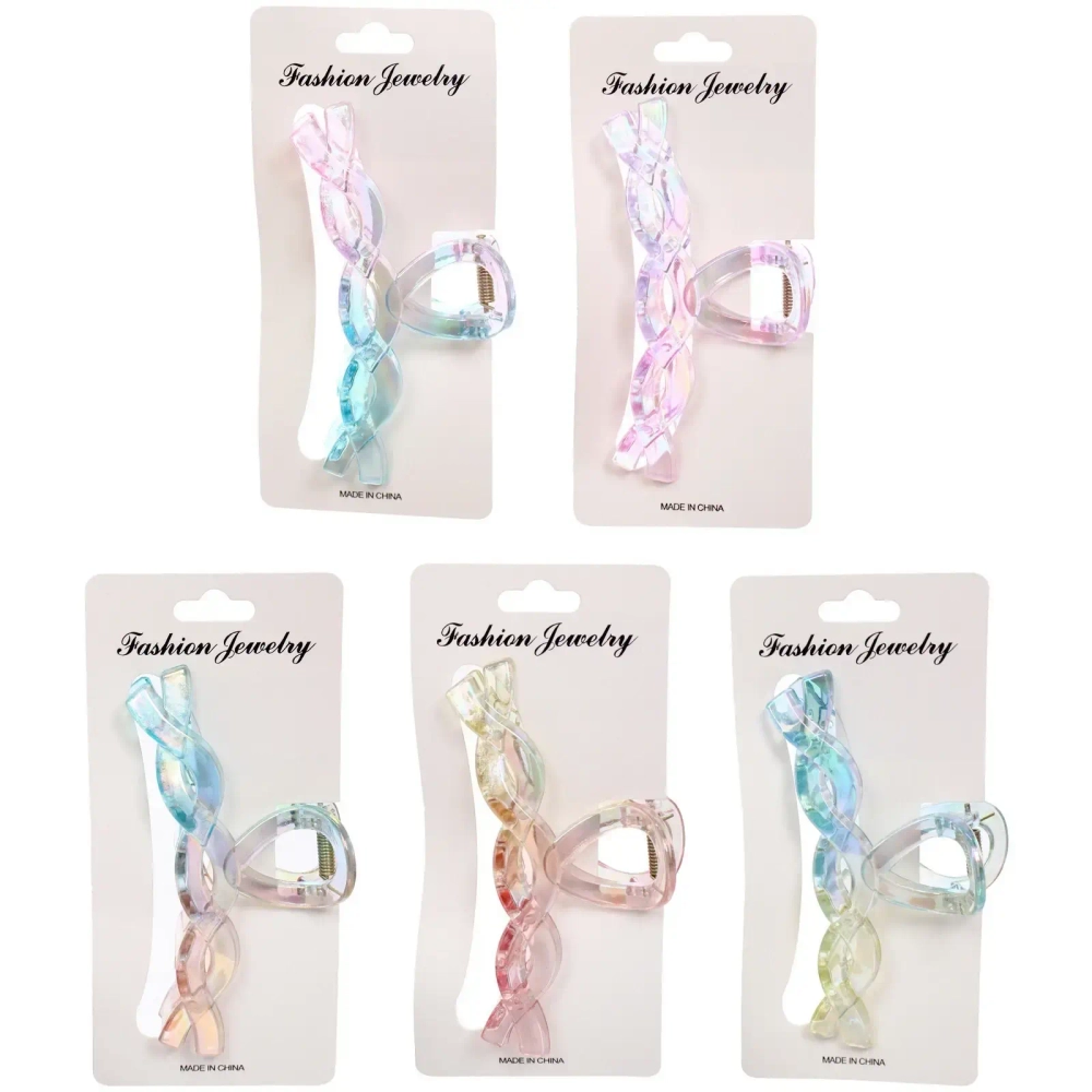 Заколка-краб для волос «Мон Пион», косичка, микс 6 цветов, 11см (Блистер)