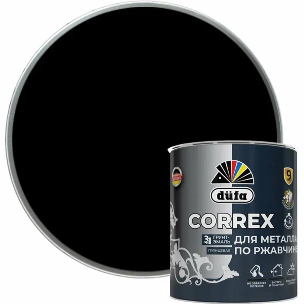 Грунт-эмаль Dufa CORREX 3 в 1 для металла по ржавчине RAL-9005 черный