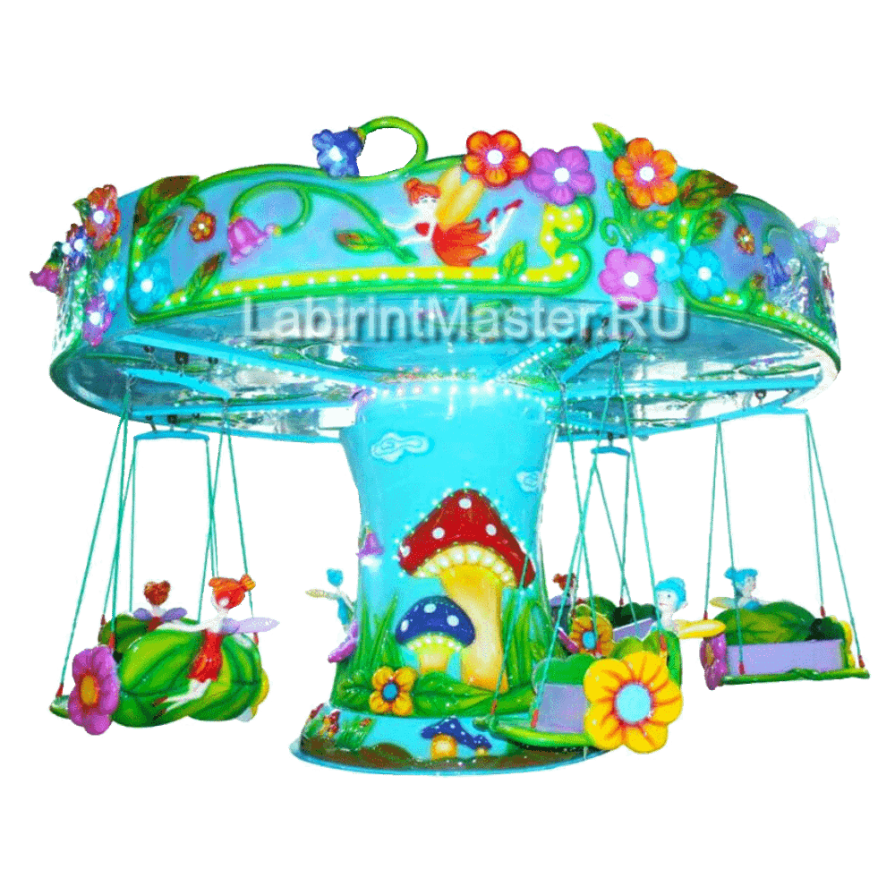 Электрическая Аттракцион цепочная карусель «Эльфы и грибная страна», 7×7×4 м