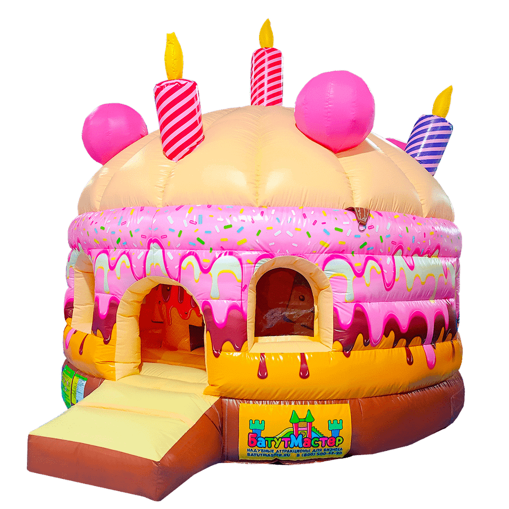 Надувной коммерческий батут "Торт" с окошками, 4x4x3,5 м