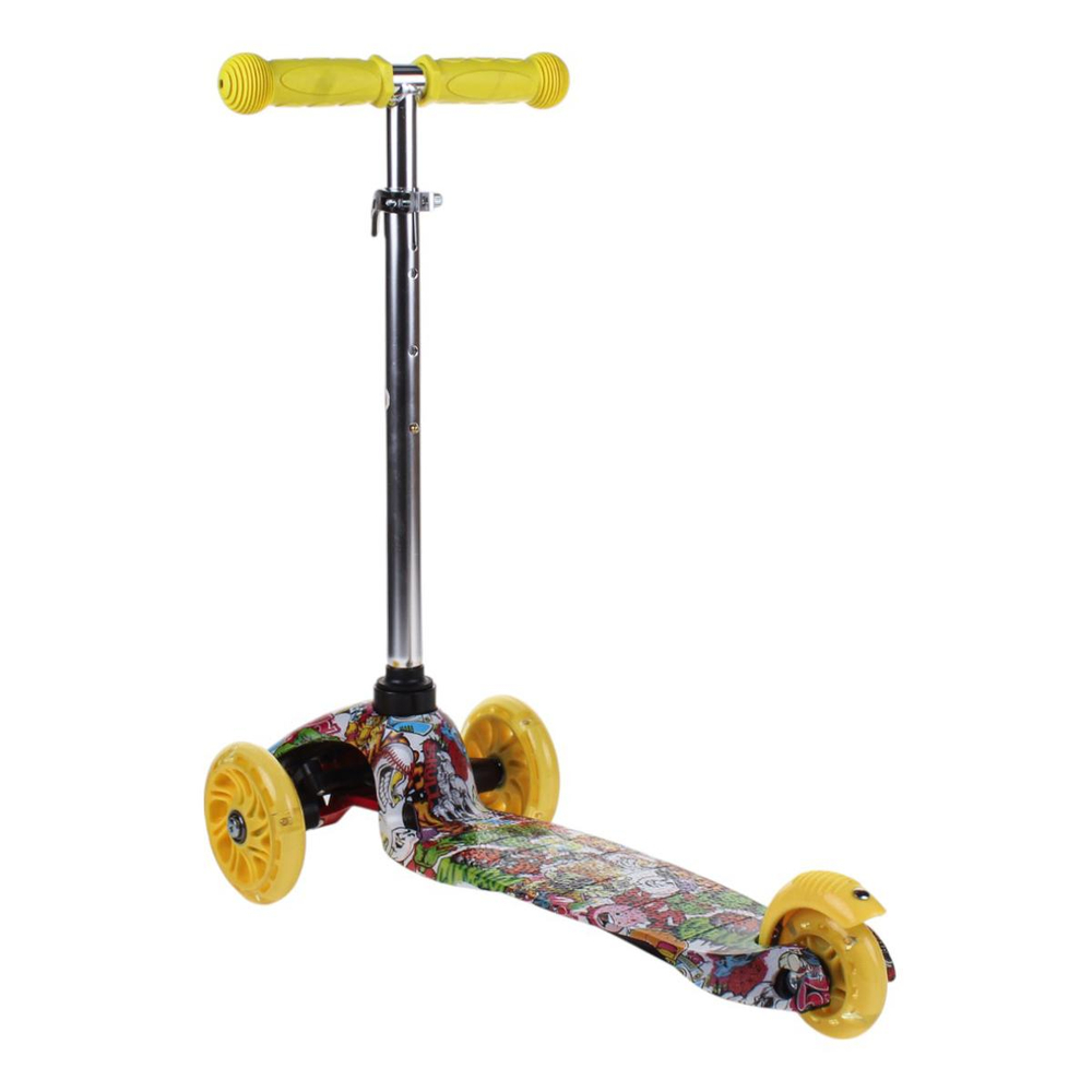 Самокат 3х-колес. 55 см, ручка макс. 62 см, желтый, колеса PU свет цветные, макс. вес 45 кг