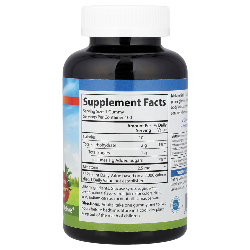 Carlson, Жевательные мармеладки с мелатонином, натуральная клубника, 2,5 мг, 100 вегетарианских жевательных таблеток