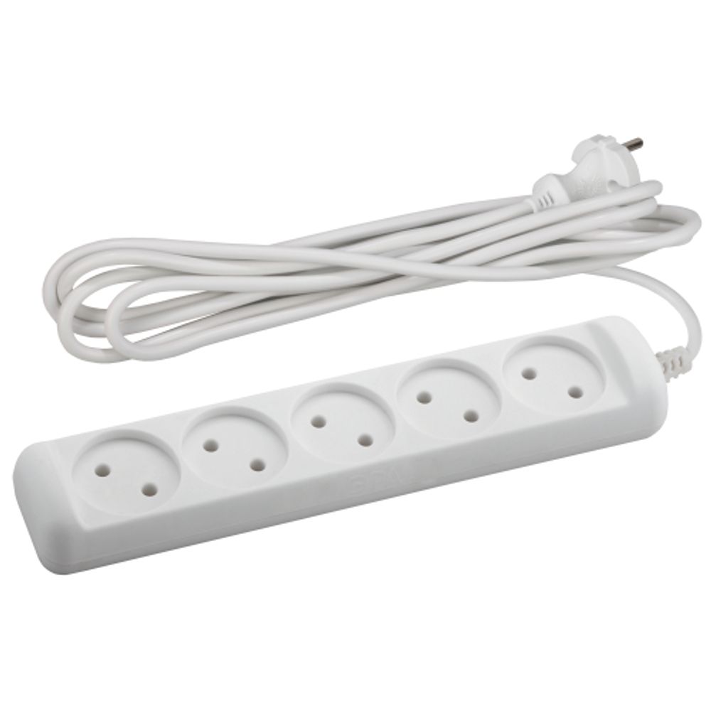 Удлинитель электрический ЭРА U-5-3m-2x1 без заземления 5 розеток 3м ПВС 2x1мм2 10А | Бытовые удлинители