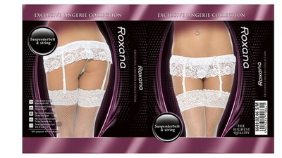 Кружевной пояс для чулок с цветочным орнаментом и трусиками-стринг в комплекте (Размер: S-M) (Цвет: белый)