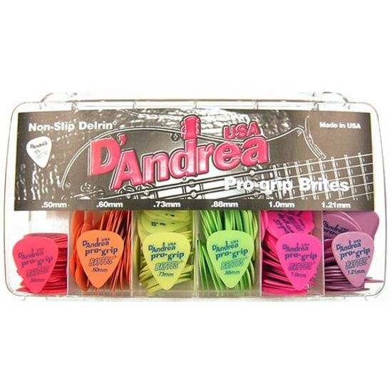 Коробка медиаторов, дерлин, 432шт, 6 толщин, D'Andrea PGB351 ProGrip Brites