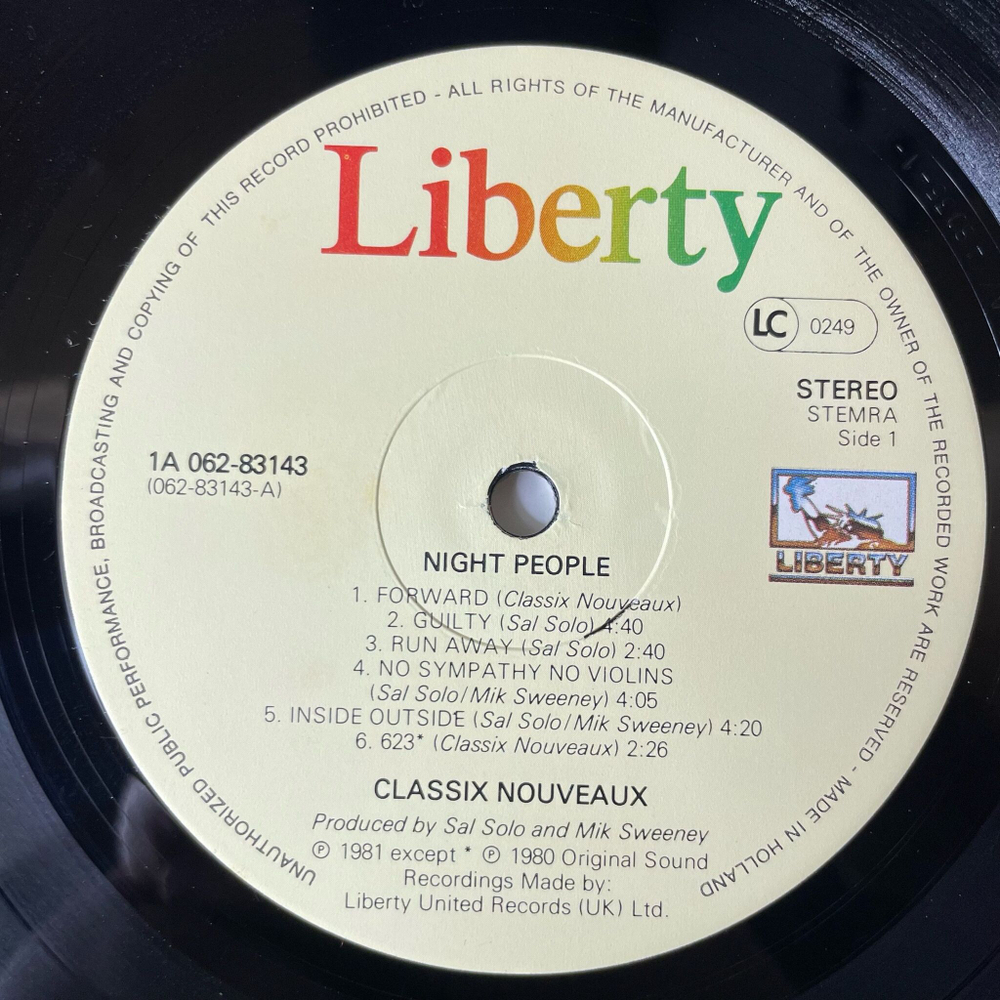 Винтажная виниловая пластинка LP Classix Nouveaux Night People (Holland 1981)