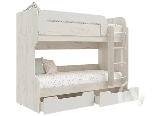 Кровать-чердак Детская Юниор-4 (дуб крафт белый/шарли белый)
