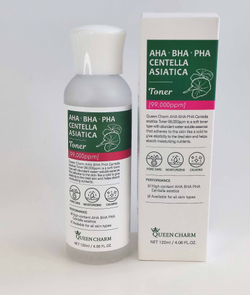 QUEEN CHARM Тонер для лица с AHA BHA PHA кислотами и центеллой азиатской 9,9% AHA BHA PHA CENTELLA ASIATICA TONER, 120 мл