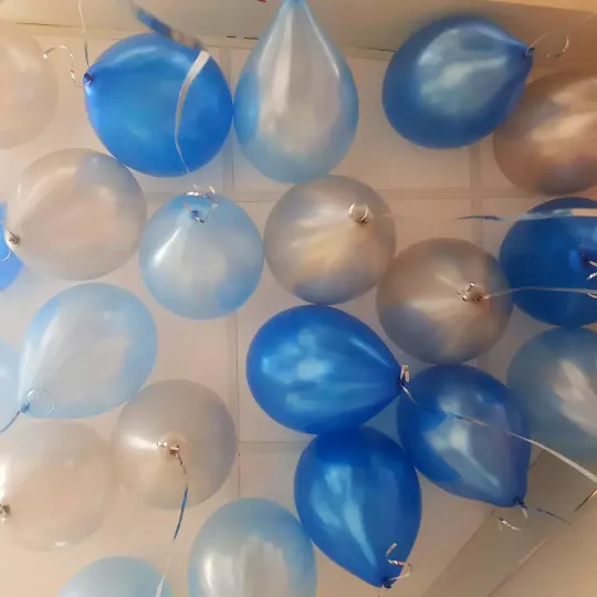Шары под потолок голубой/синий/серебро 25 шт.